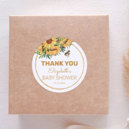 Biene, Sonnenblume und Gold Baby Dusche Vielen Dan Runder Aufkleber
