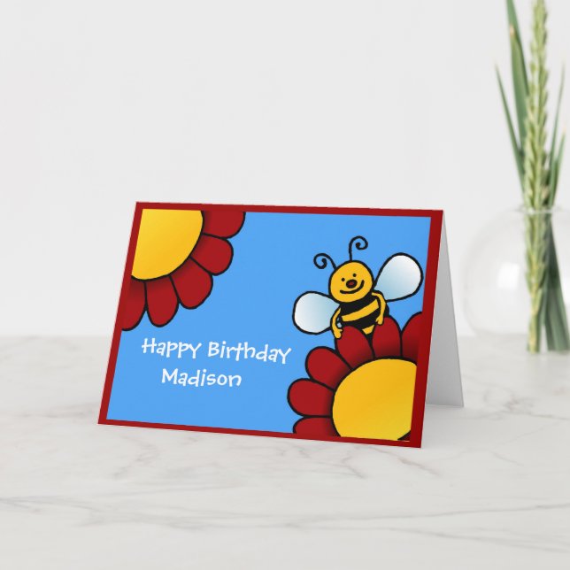 Biene und Blume Happy Geburtstagskarte Karte (Vorderseite)