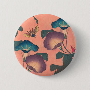 Biene und Blume japanische asiatische Kunst Button