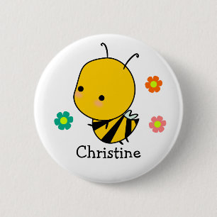 Biene und Blumen personalisiert  Button