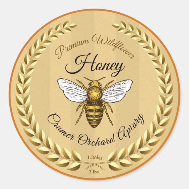 Biene und Garland Amber Honey Runder Aufkleber (Vorderseite)
