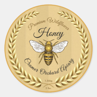 Biene und Garland Honey Amber Gold Runder Aufkleber