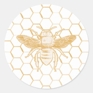 Biene und goldenes Bienenwaben-Muster 2 Runder Aufkleber
