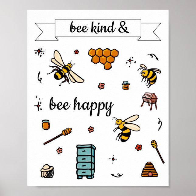 Biene und niedliche Bienen Wortart Poster (Vorne)