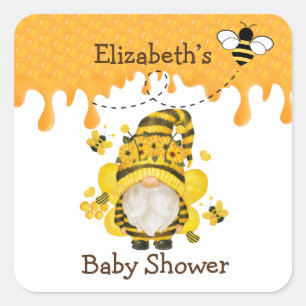 Biene und Sonnenblumen Dusche Gnome Baby Quadratischer Aufkleber