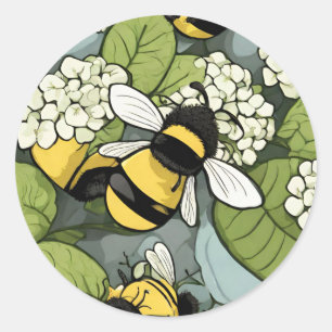 Biene und White Hydrandgea Floral Umschlag Aufkleb Runder Aufkleber