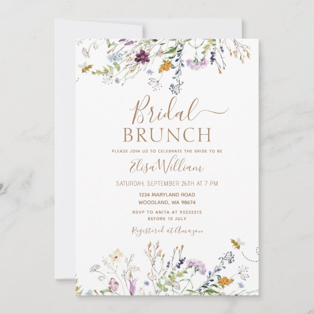 Biene und Wildblume Bridal Brunch Einladung (Vorderseite)