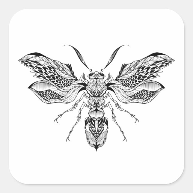 Biene-Wespe Tätowierung Quadratischer Aufkleber (Vorderseite)