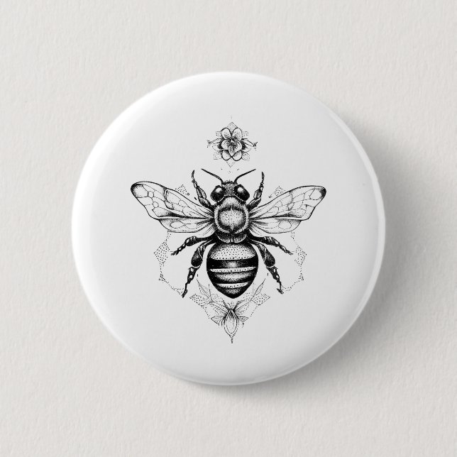 Biene Wild Animal Nature Illustration Art Tattoo Button (Vorderseite)