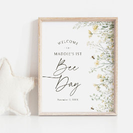 Biene Wildblume Geburtstag Begrüßungszeichen Poster