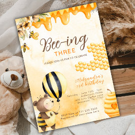 Biene wird Drei Honey Bear 3. Geburtstag Gelb Einladung