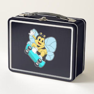 Bienen als Skater mit Skateboard Metall Brotdose