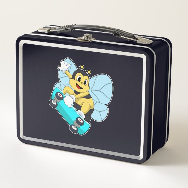 Bienen als Skater mit Skateboard Metall Brotdose (Vorderseite)