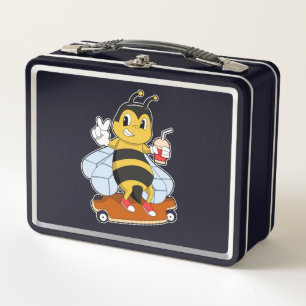 Bienen als Skater mit Skateboard Metall Brotdose