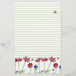 Bienen Aquarell Blume Rosa Kosmos Grüne Linde Briefpapier