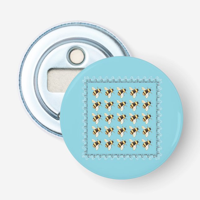 Bienen auf Blue Button Bottle Opener Flaschenöffner (Vorderseite)