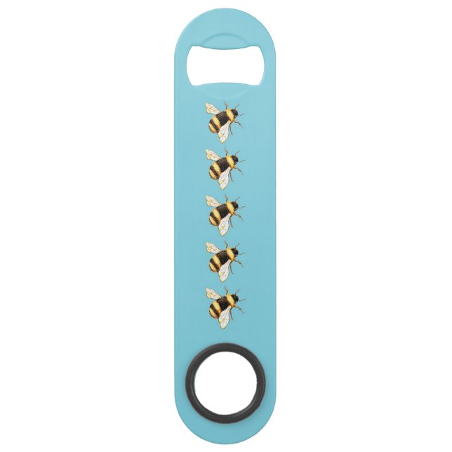 Bienen auf Blue Speed Edelstahl Flaschenöffner (Vorderseite)