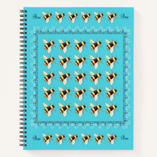 Bienen auf Blue Spiral Notebook Notizbuch