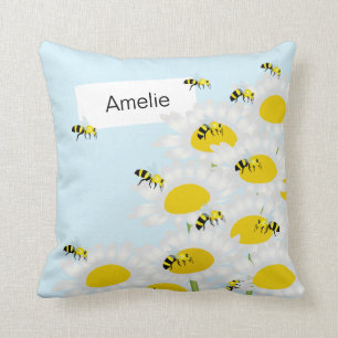 Bienen auf Blume Pillow - Blue Background Kissen