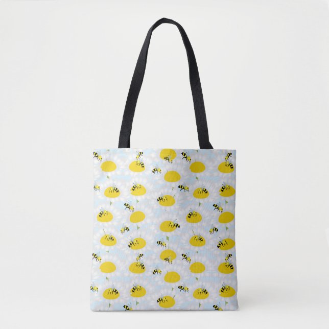Bienen auf Blume Tote Beutel - Blue Background Tasche (Vorderseite)