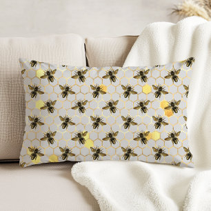 Bienen auf Honeycomb Muster Gelb Gold Grau Dekokissen