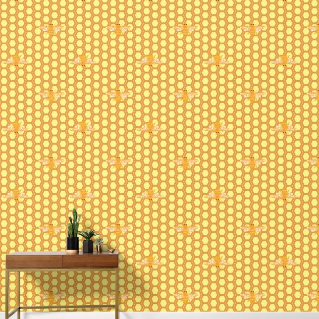 Bienen auf Wabenmuster Wallpaper Tapete (Korridor)