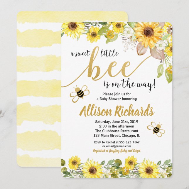 Bienen-Babypartyeinladungsmädchen-Gelbhummel Einladung (Vorne/Hinten)