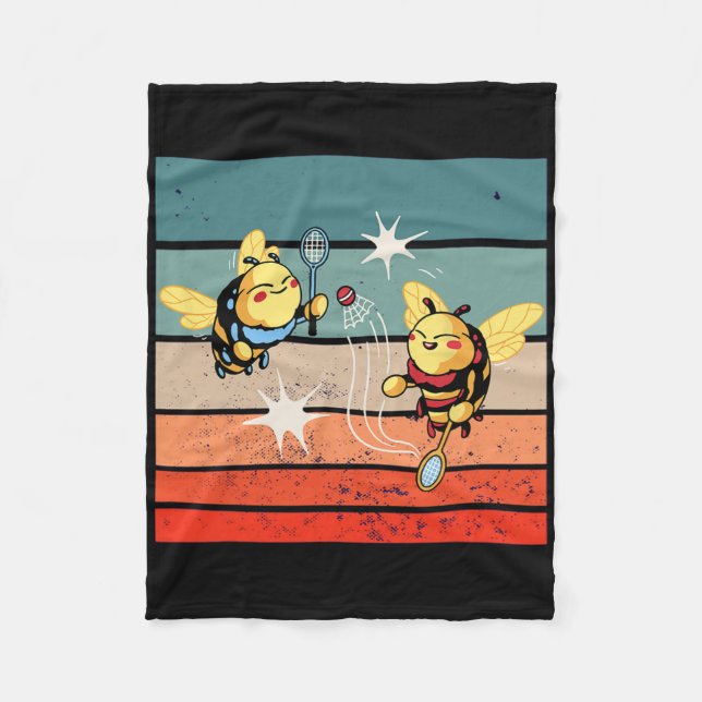 Bienen Badminton Dynamic Cartoonish Artwork Funny  Fleecedecke (Vorderseite)