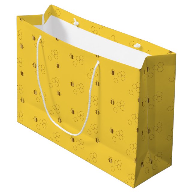 Bienen-Bienenwaben-Muster Große Geschenktüte (Vorderseite Schrägansicht)
