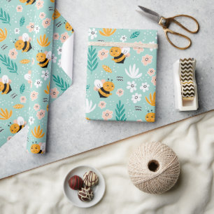 Bienen Blumen Blätter  Geschenkpapier