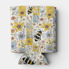 Bienen Blumenmuster Gelb und Blau Dosenkühler
