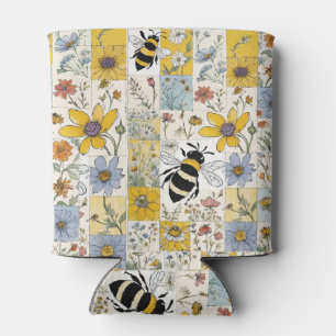 Bienen Blumenmuster Gelb und Blau Dosenkühler