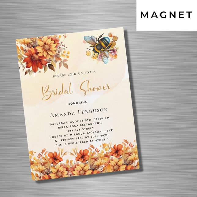 Bienen-Brautparty-Orangenflora Luxus Magneteinladung (Von Creator hochgeladen)