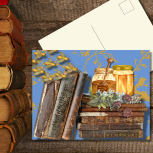 Bienen, Bücher und Honig: Ein rustikaler, vintagea Postkarte