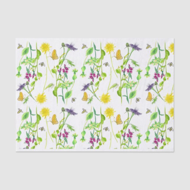 Bienen Butterfliegen Botanische Dandelion-Wildblum Seidenpapier (Vorderseite)