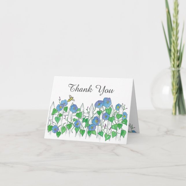 Bienen-danken blaue Winden-Blumen Ihnen Dankeskarte (Vorderseite)