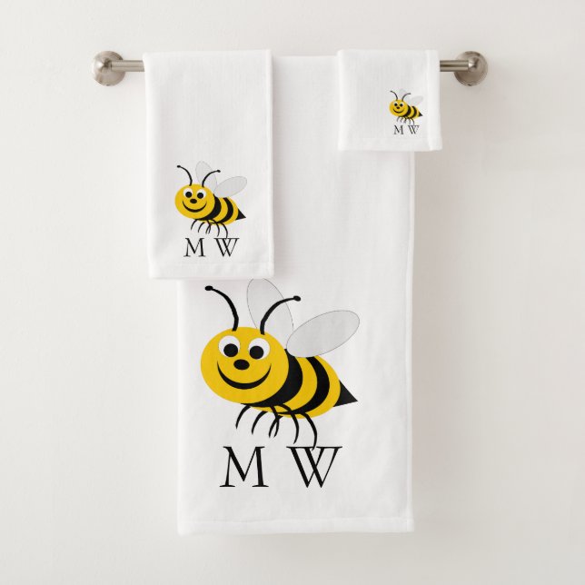 Bienen-Design monogrammiert Badhandtuch Set (Insitu)