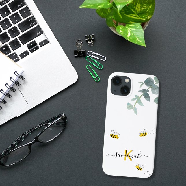 Bienen-Eukalyptusgrün, weißes Monogramm Case-Mate iPhone Hülle (Von Creator hochgeladen)