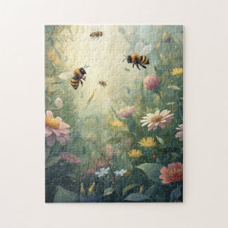 Bienen-Garten-Puzzle mit Wildblumen und Naturszene