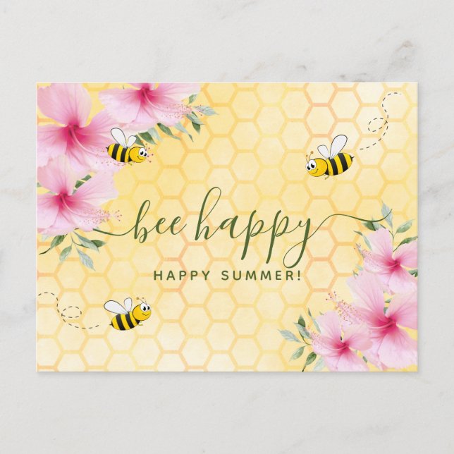 Bienen glückliche Sommer Hummeln rosa Blumengrüße Postkarte (Vorderseite)