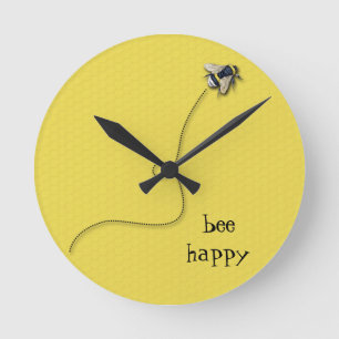 Bienen-glückliche Spaß-Gelb-Bienen-Wanduhr Runde Wanduhr
