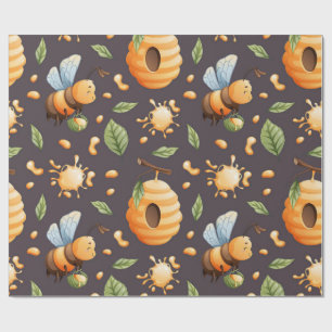 Bienen, Honigwaben, Blätter und Honigtropfen Geschenkpapier