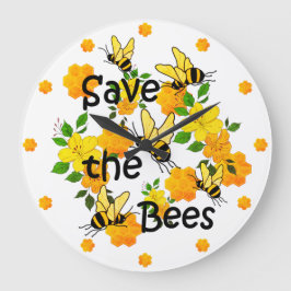 Bienen, Honigwabenblumen und Gelbblumen gerettet Große Wanduhr
