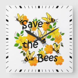 Bienen, Honigwabenblumen und Gelbblumen gerettet Quadratische Wanduhr