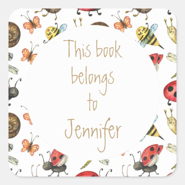 Bienen Ladybugs Garden Bug Custom Library Book Pla Quadratischer Aufkleber (Vorderseite)
