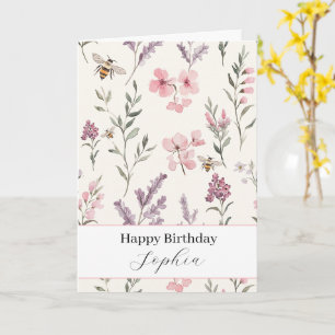 Bienen Lavendel Rosa Blumen Geburtstag Karte
