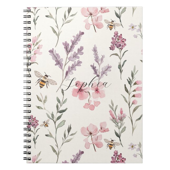 Bienen Lavendel Rosa Blumen Notizblock (Vorderseite)