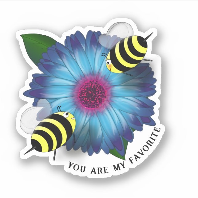 Bienen-Lunch-Date auf blauer Blume Aufkleber (Vorderseite)