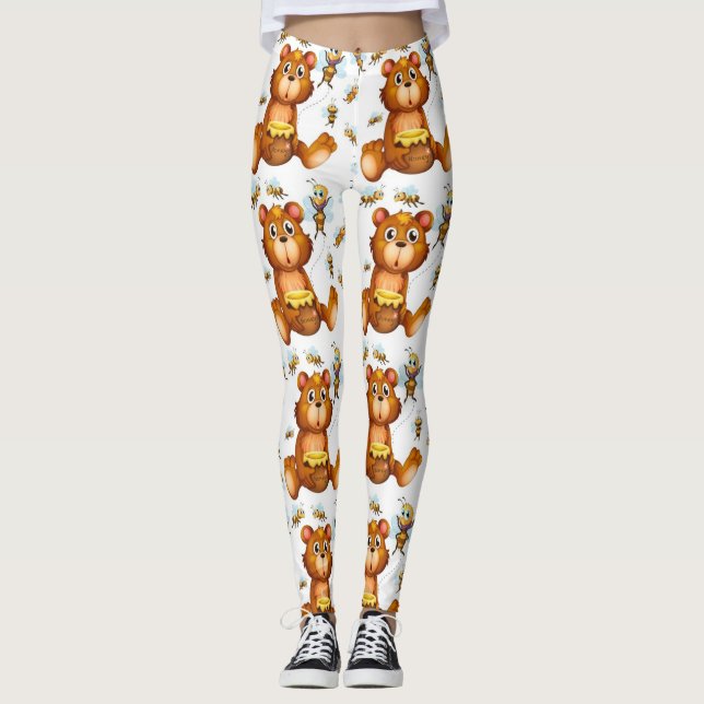 Bienen mit einem Honigbär fliegen Leggings (Vorderseite)