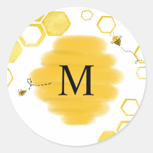 Bienen-Monogramm-Aufkleber Runder Aufkleber